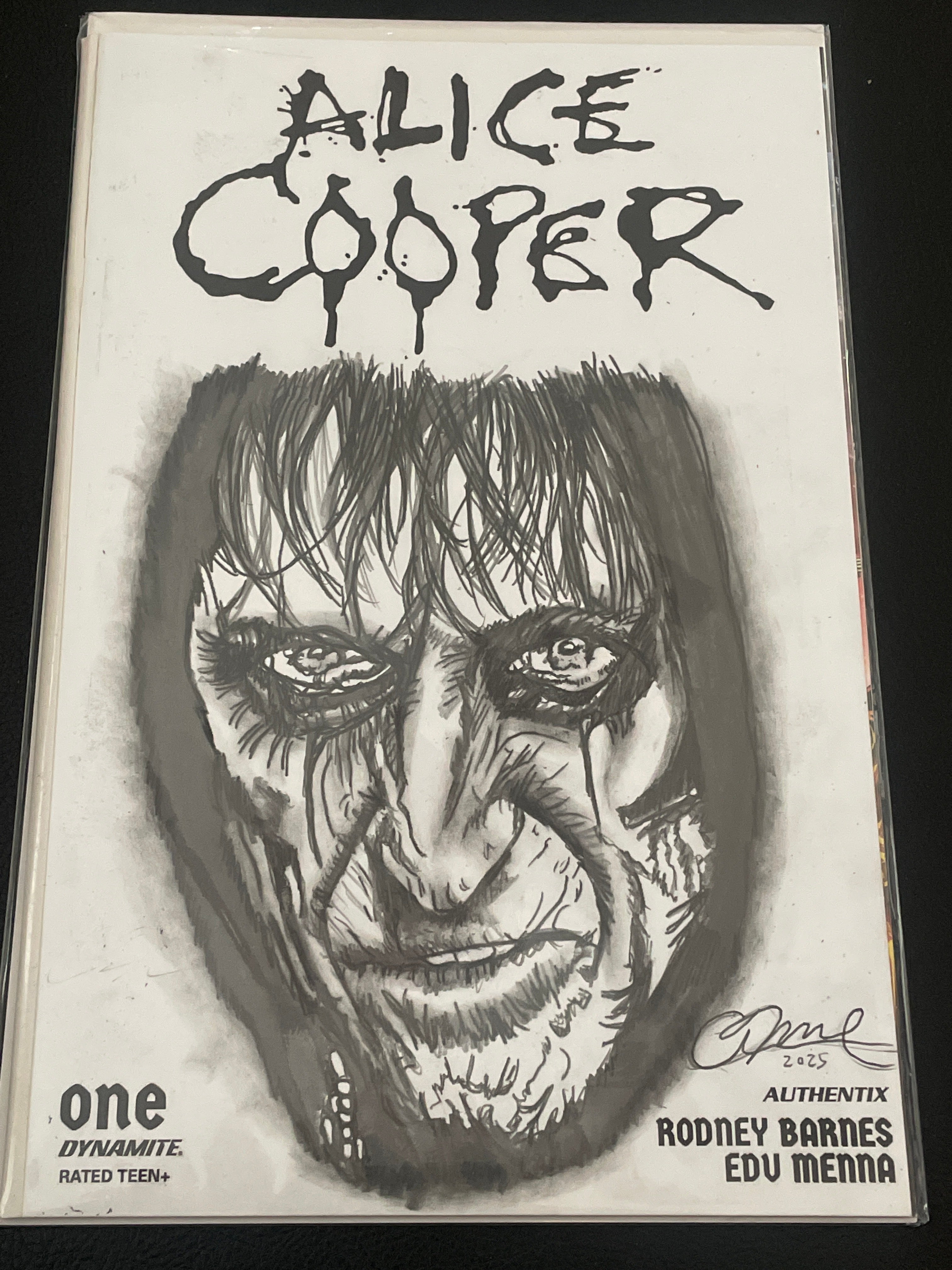 Alice Cooper, by Adam Marcus, Director of Jason Goes to Hell, a One-of-a-Kind of piece of Original Art on an ALICE COOPER #1 sketch cover!