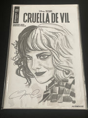 EMMA STONE as Cruella De Vil, by Adam Marcus, Director of Jason Goes to Hell, a One-of-a-Kind piece of Original Art on a Cruella De Vil #1 sketch cover!