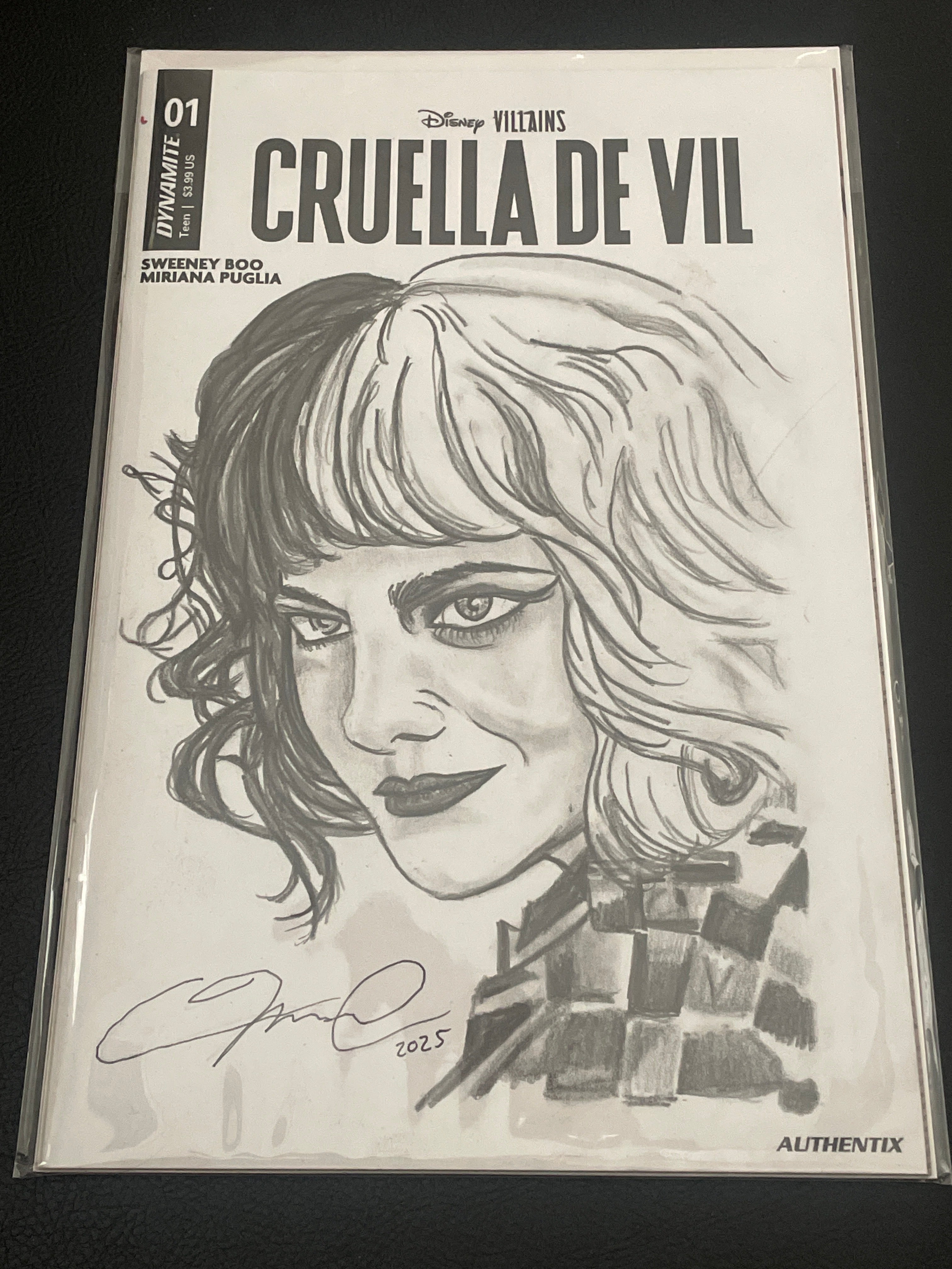EMMA STONE as Cruella De Vil, by Adam Marcus, Director of Jason Goes to Hell, a One-of-a-Kind piece of Original Art on a Cruella De Vil #1 sketch cover!