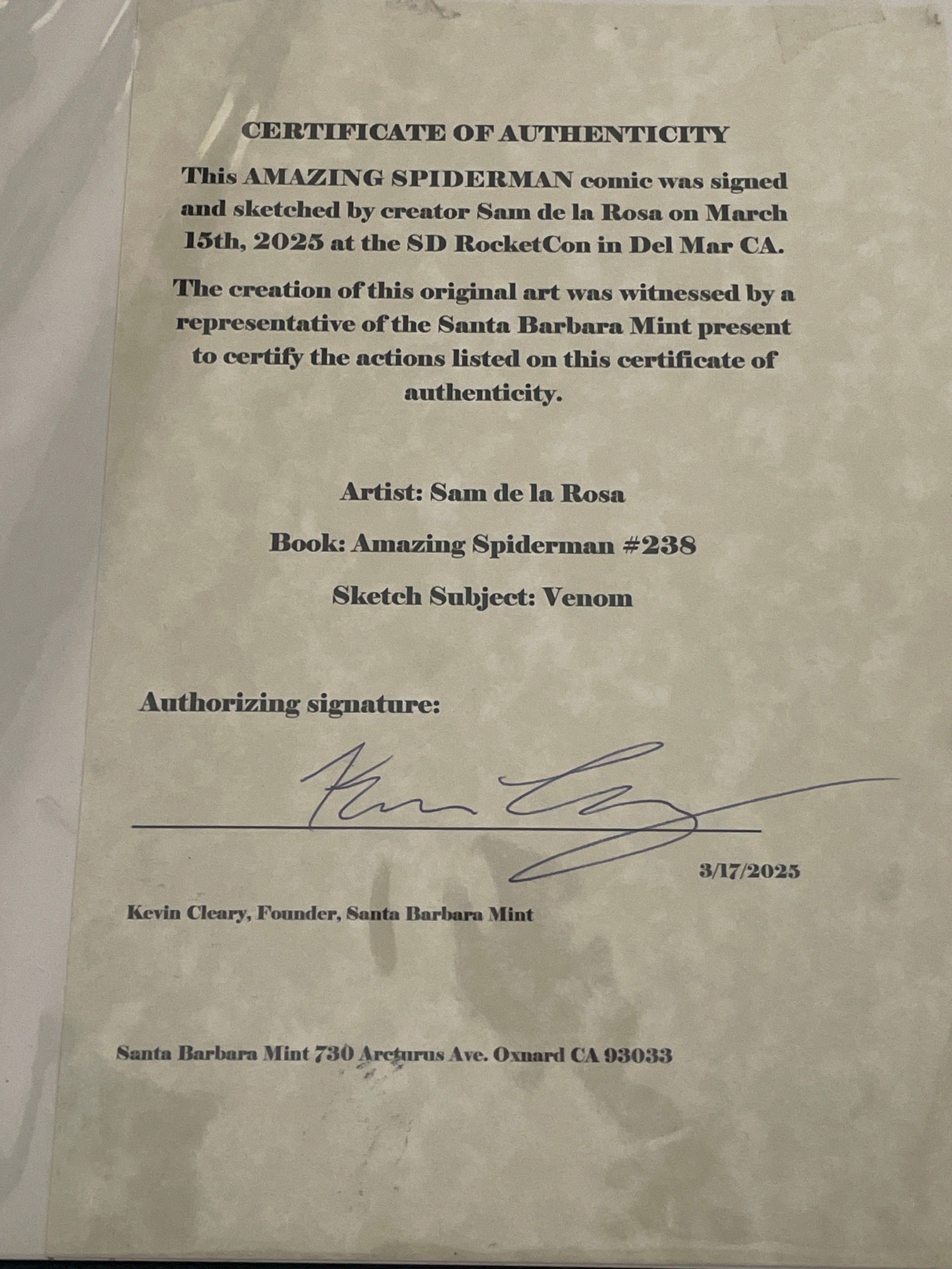 AMAZING SPIDER-MAN #238 variant cover comic book Signed & Sketched by Venom artist Sam de la Rosa