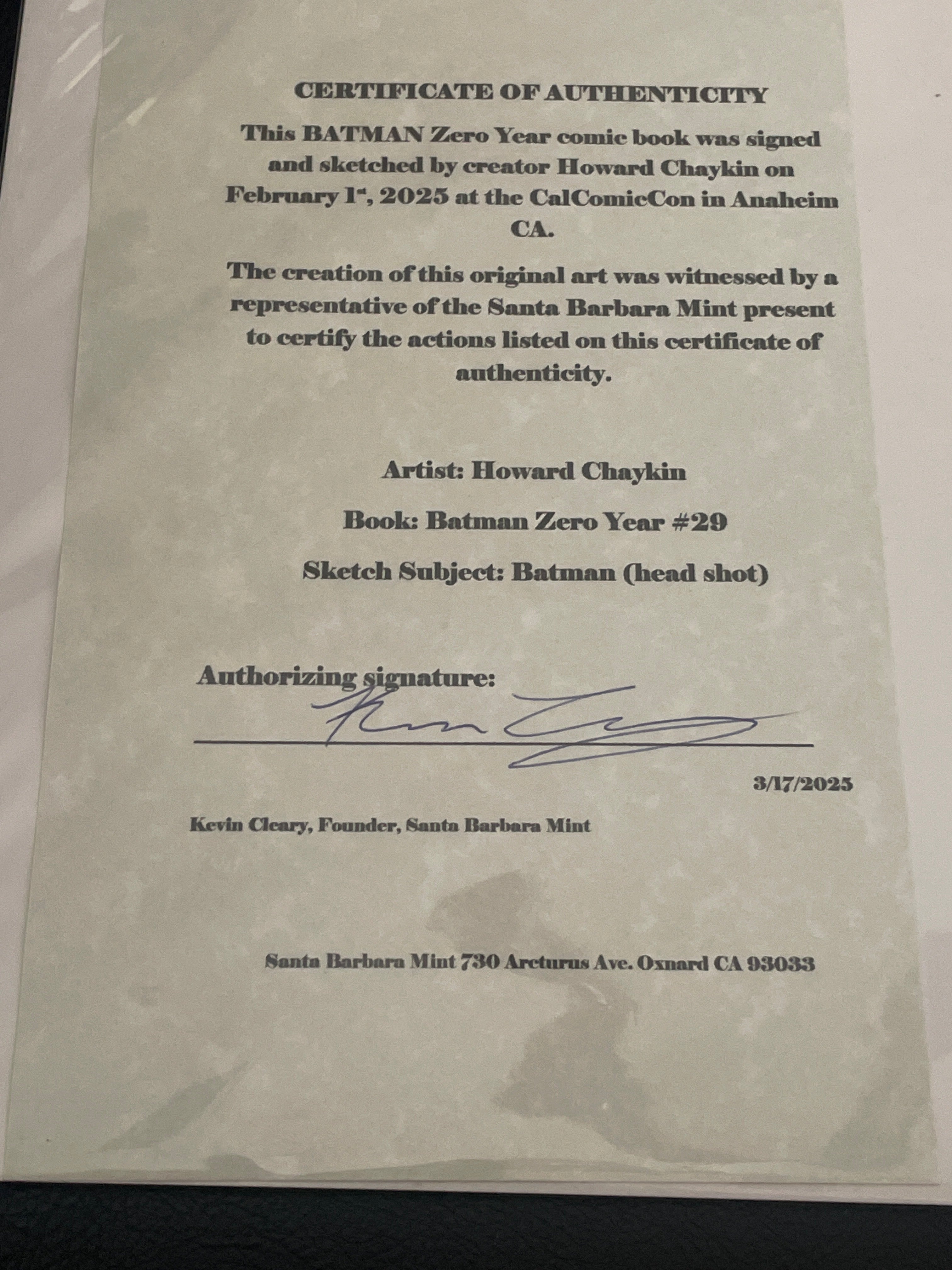 BATMAN: ZERO HOUR #29 variant cover comic book Signed & Sketched by legendary comic book artist Howard Chaykin