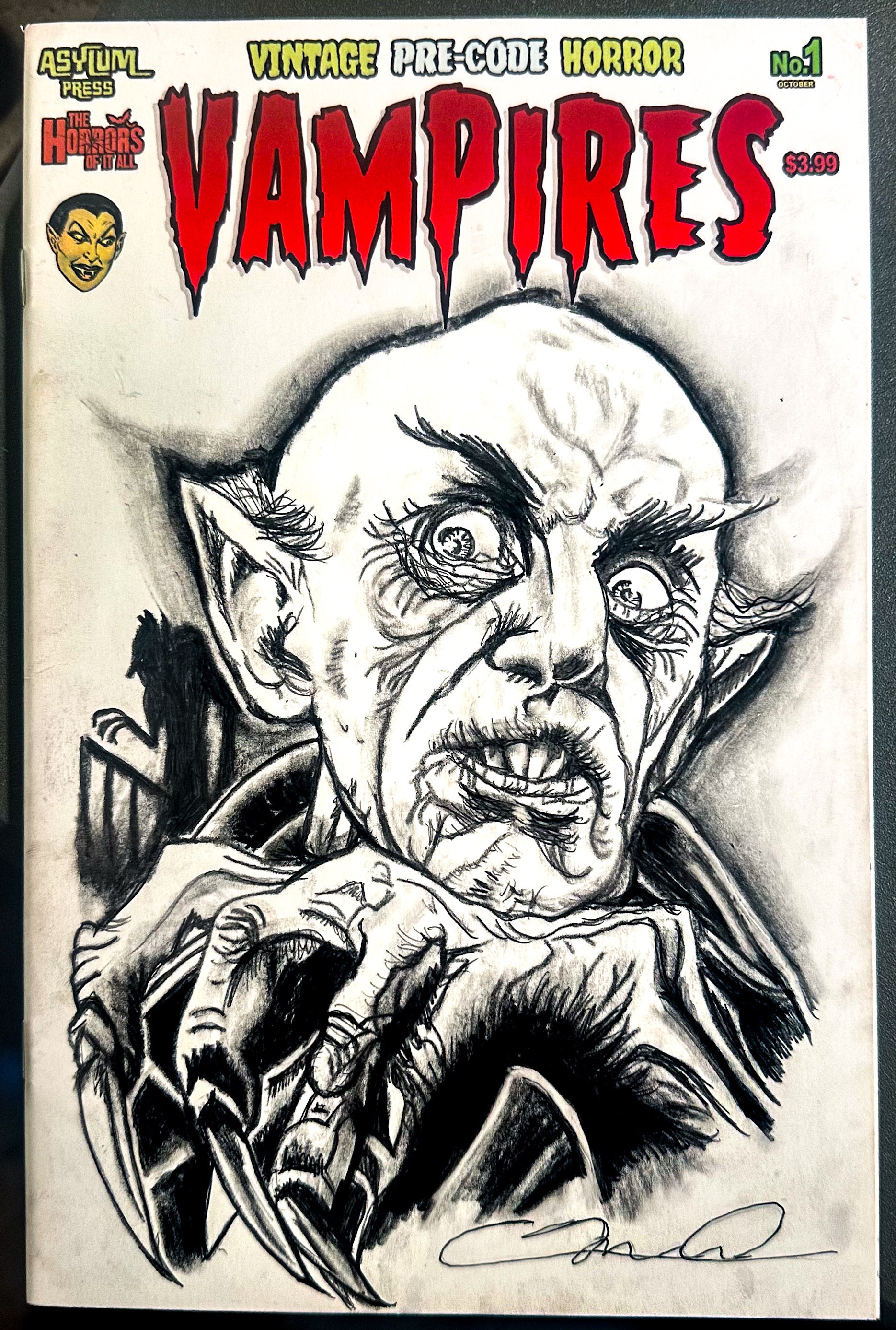 Nosferatu, the Original Vampire, as drawn by Adam Marcus, Director of Jason Goes to Hell, a One-of-a-Kind Piece of Original Art on a VAMPIRES #1 sketch cover