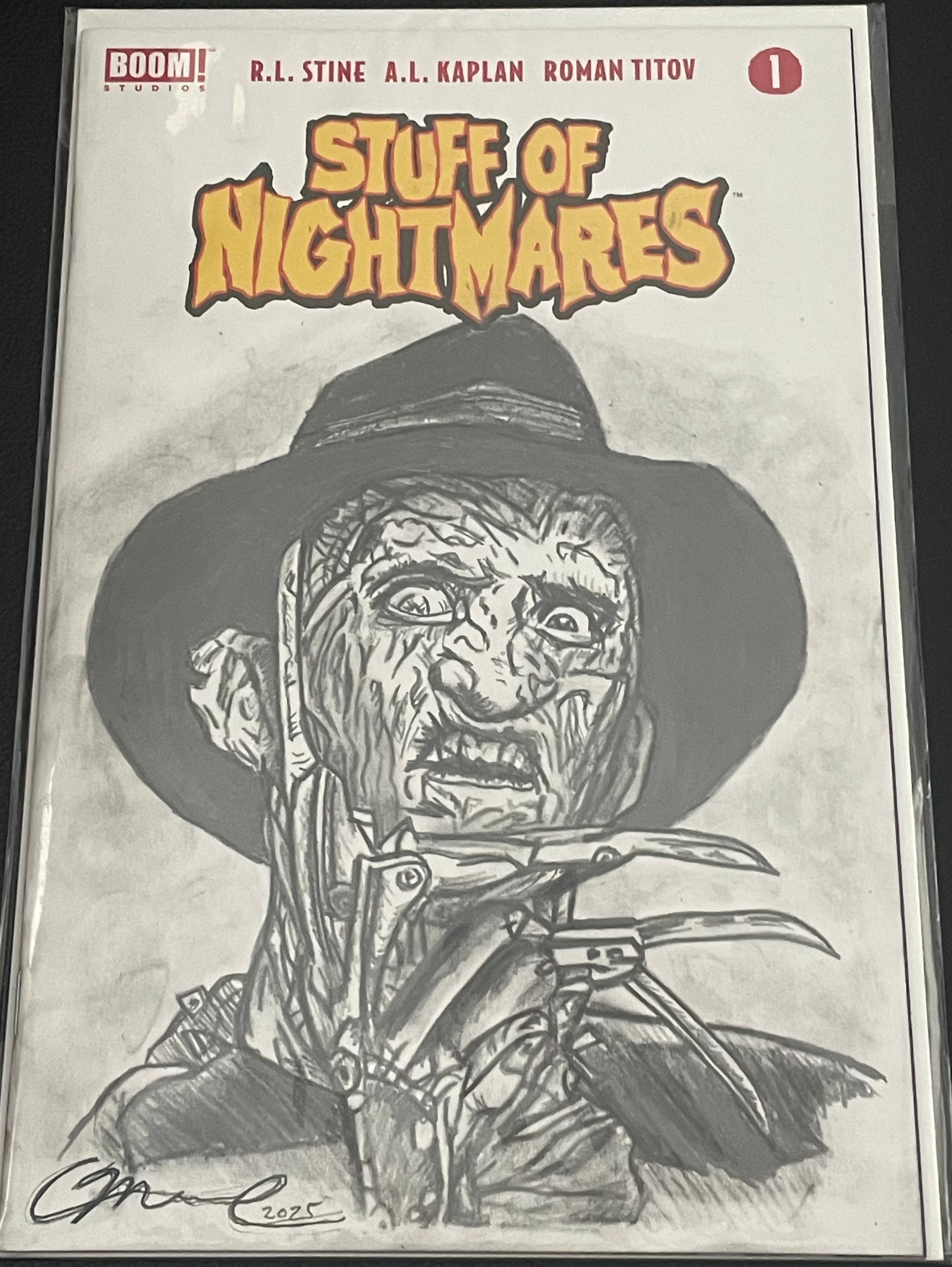 Freddy Krueger as drawn by Adam Marcus, Director of Jason Goes to Hell, a One of a Kind Piece of Original Art on a Stuff of Nightmares #1 sketch cover!