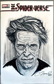 Willem Dafoe/Harry Osborne/Green Goblin, as drawn by Adam Marcus, Director of Jason Goes to Hell, a One-of-a-Kind Piece of Original Art on an EDGE OF SPIDER-VERSE #1 sketch cover