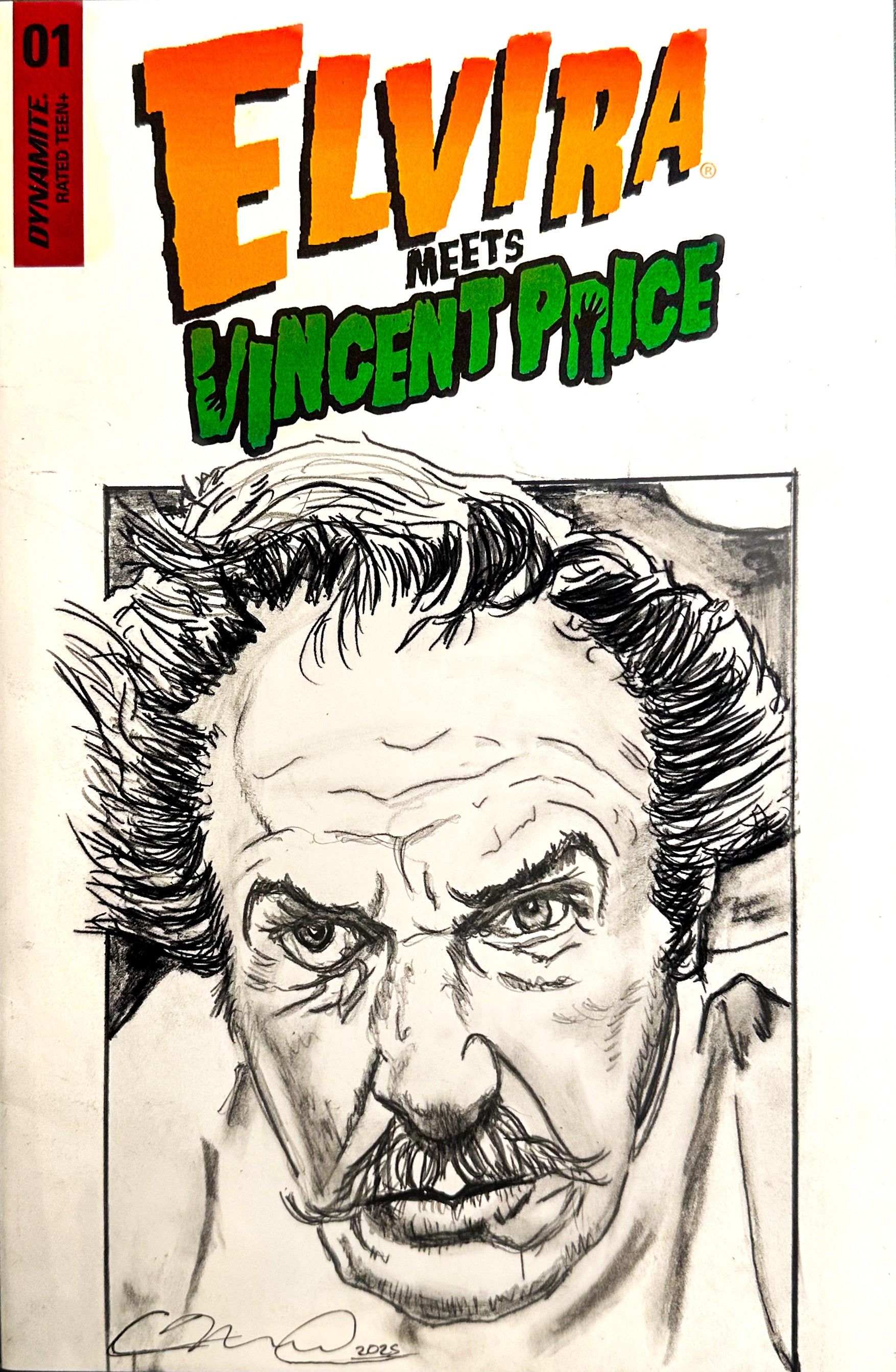 Vincent Price, by Adam Marcus, Director of Jason Goes to Hell, a One-of-a-Kind piece of Original Art on an ELVIRA MEETS VINCENT PRICE #1 sketch cover
