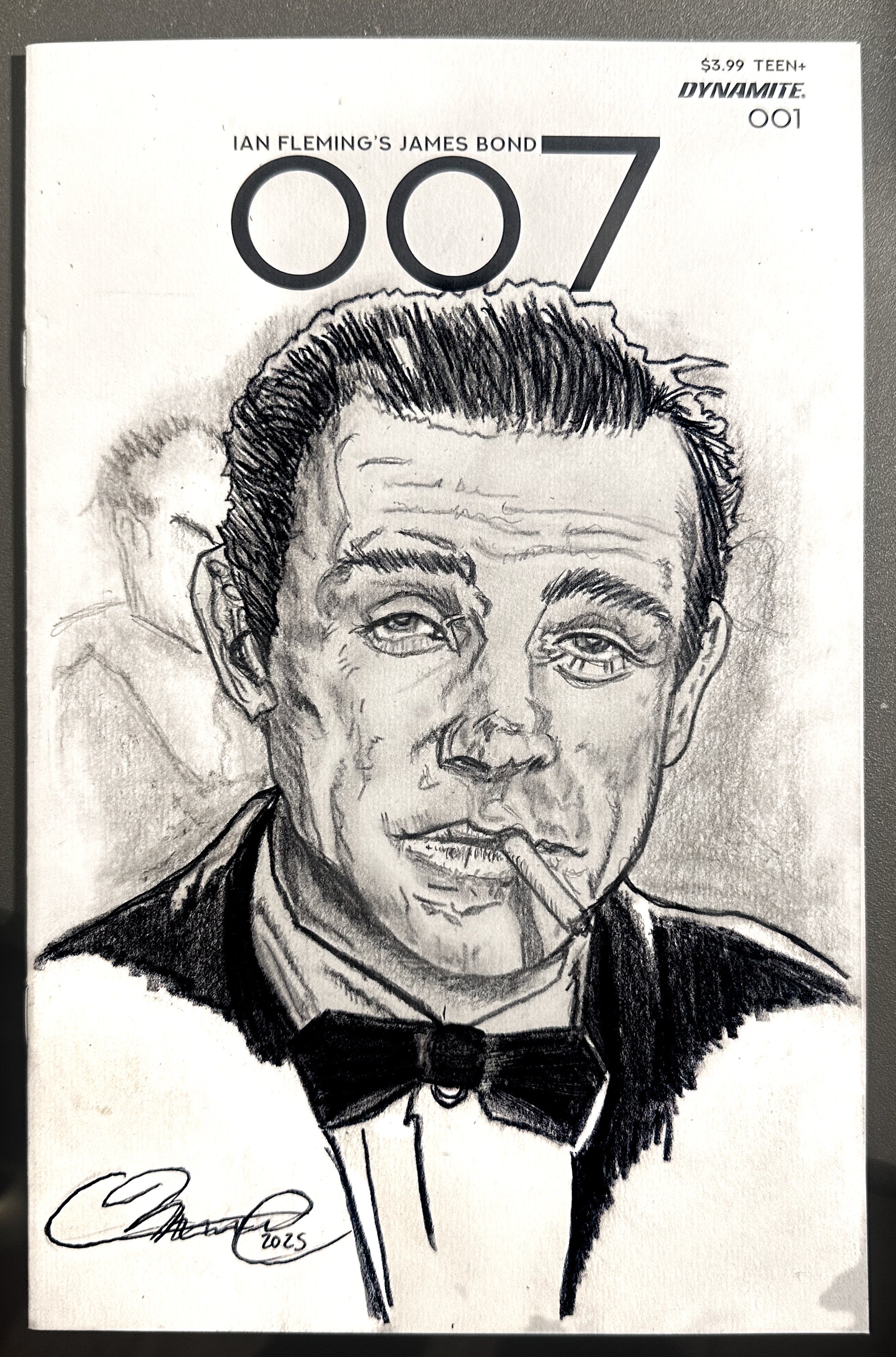Sean Connery, the Original James Bond, as drawn by Adam Marcus, Director of Jason Goes to Hell, a One of a Kind Piece of Original Art on a JAMES BOND 007 #1 sketch cover