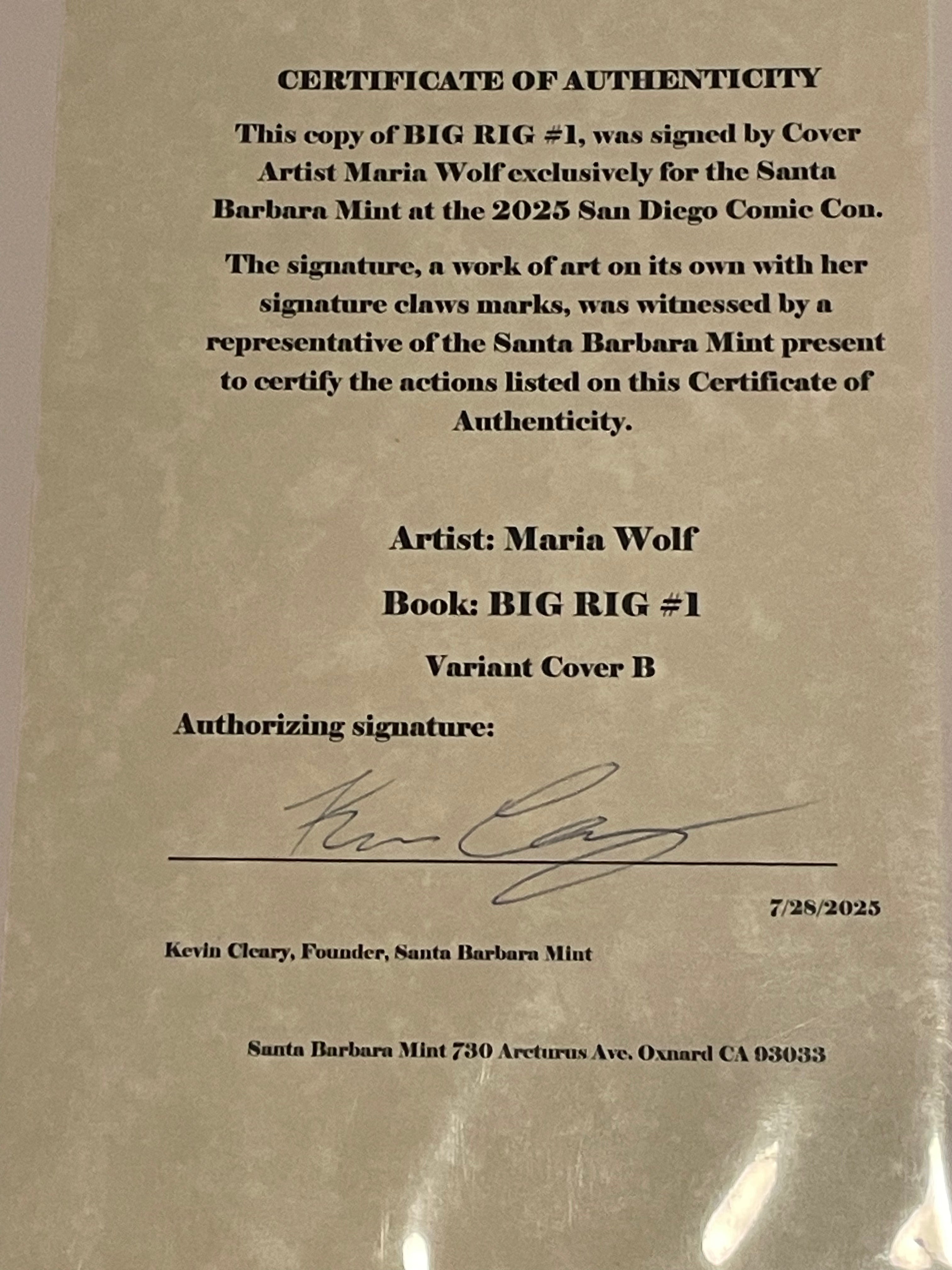 Post Malone’s Big Rig #1, Variant Cover B, Signed by cover artist Maria Wolf