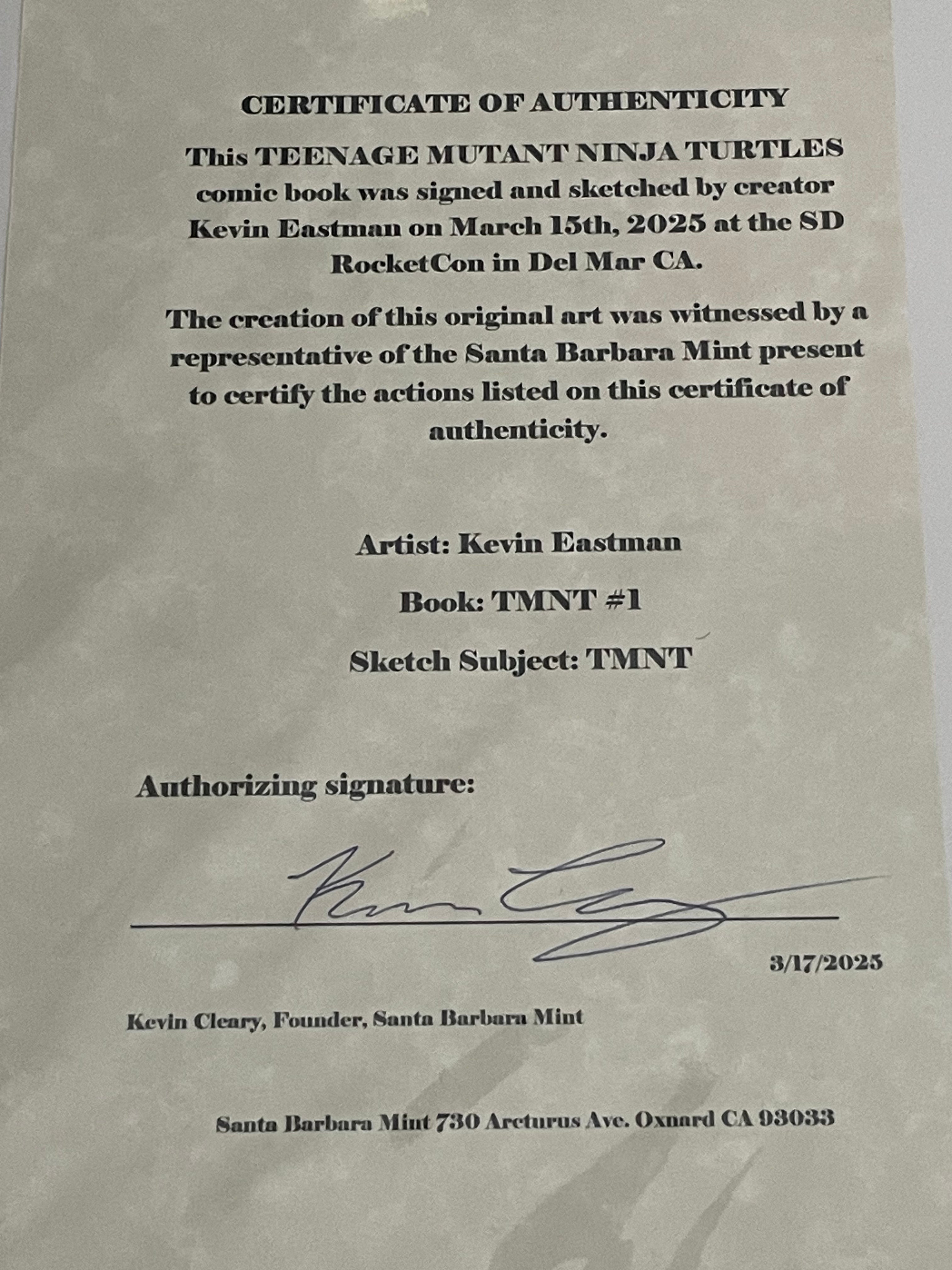 Teenage Mutant Ninja Turtles #1 Signed & Sketched by TMNT Creator Kevin Eastman