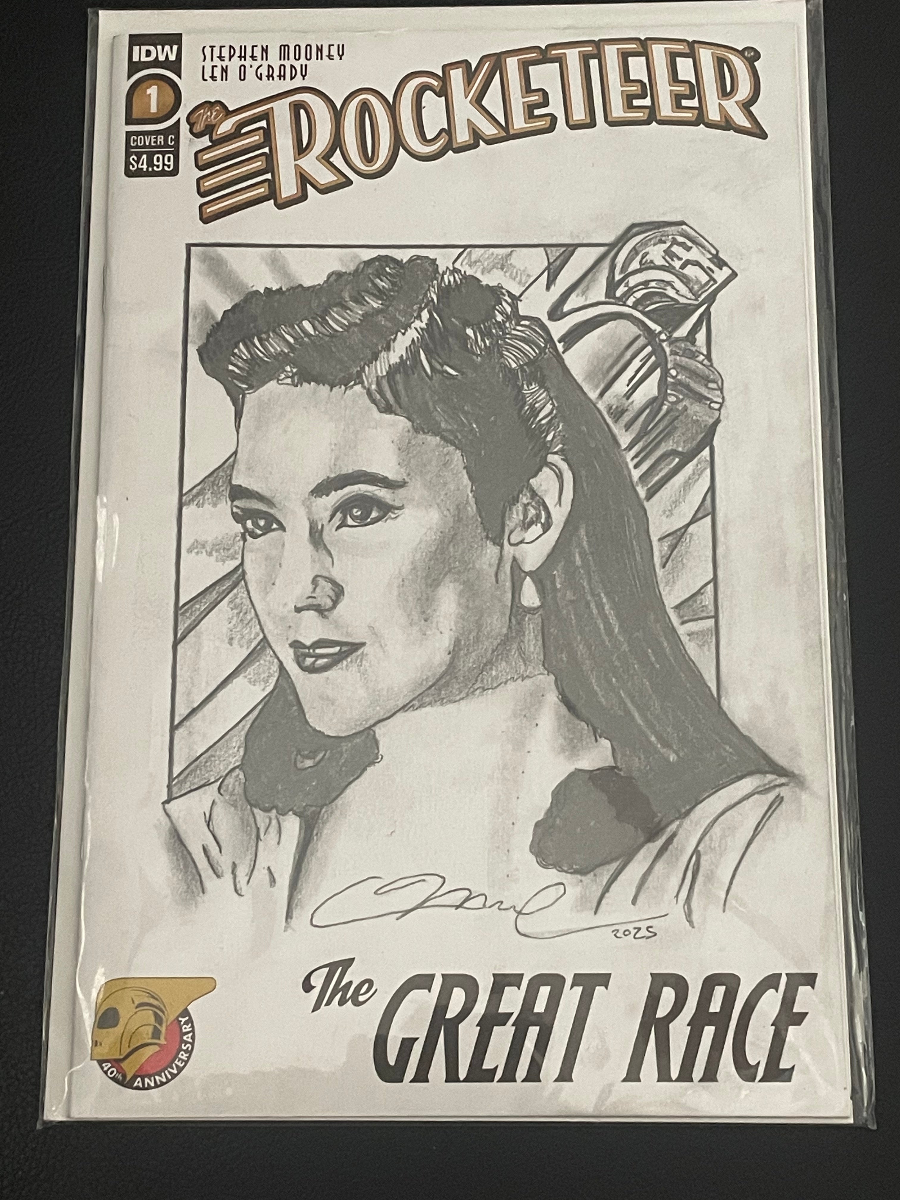 Jennifer Connolly as Jenny from THE ROCKETEER, as drawn by Adam Marcus, Director of Jason Goes to Hell, a One-of-a-Kind Piece of Original Art on an THE ROCKETEER #1  sketch cover
