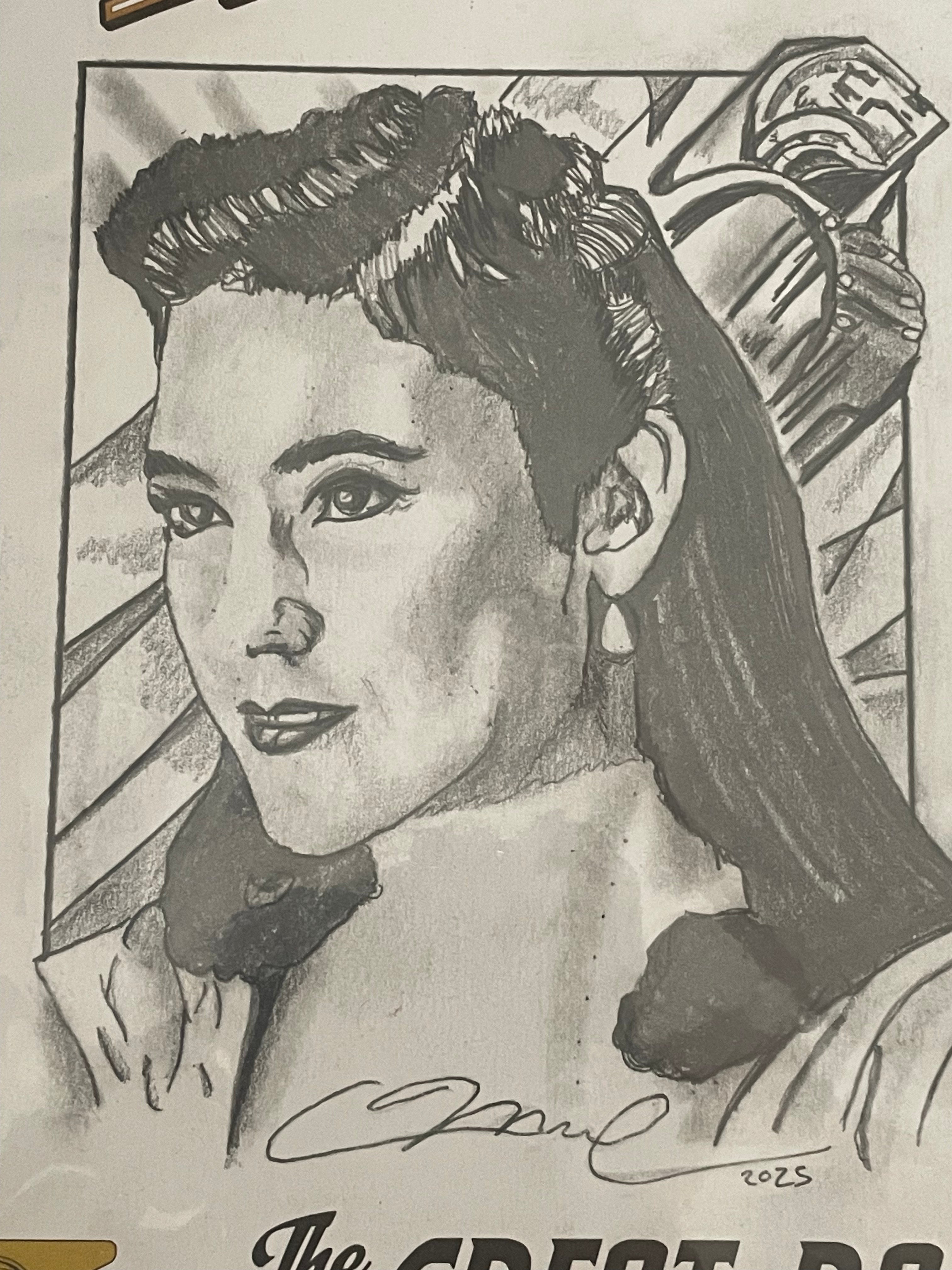 Jennifer Connolly as Jenny from THE ROCKETEER, as drawn by Adam Marcus, Director of Jason Goes to Hell, a One-of-a-Kind Piece of Original Art on an THE ROCKETEER #1  sketch cover