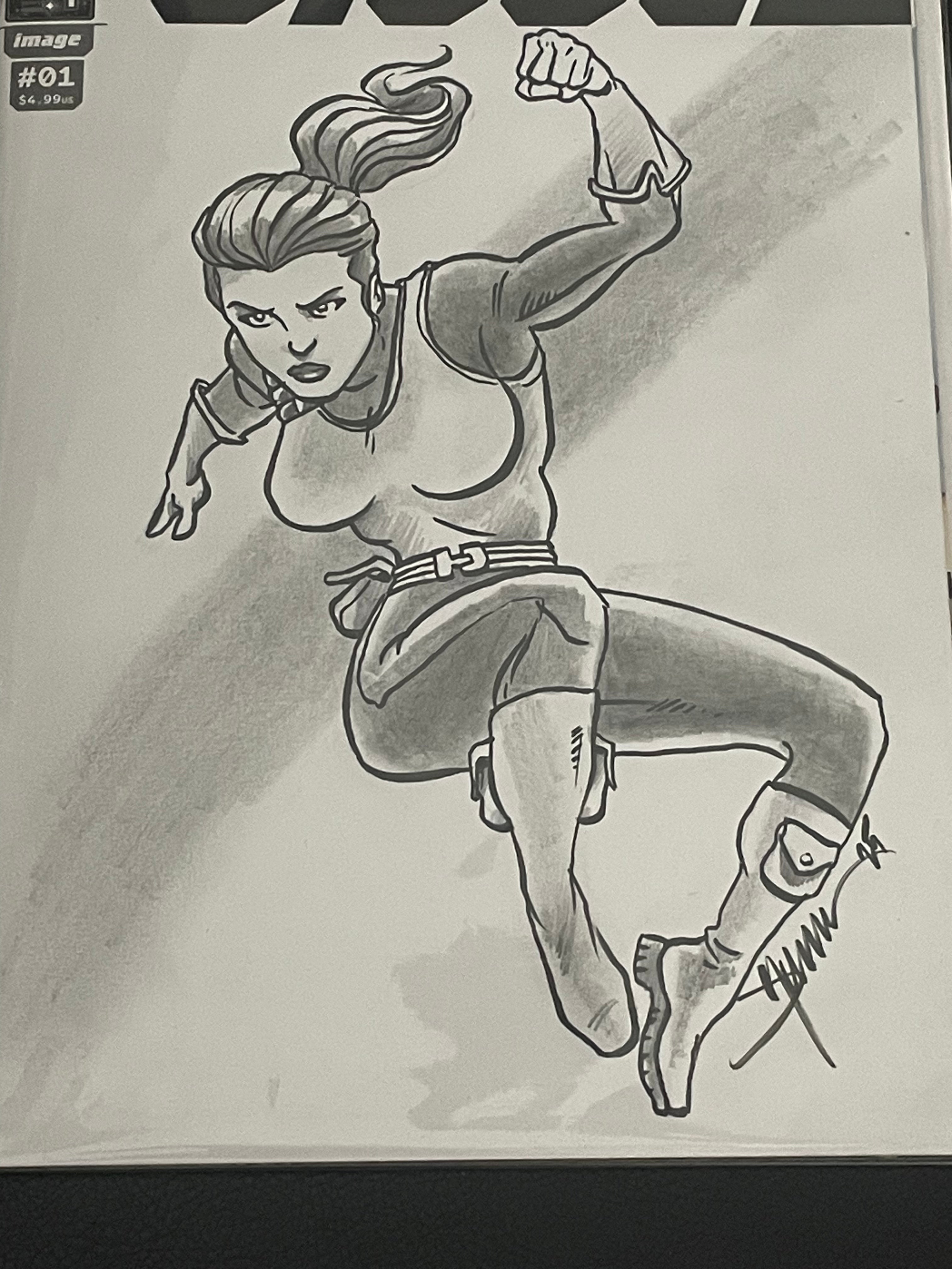 GI JOE's SCARLETT, as drawn by legendary GI JOE artist Jamie Sullivan, a One-of-a-Kind Piece of Original Art on a GI JOE #1 sketch cover