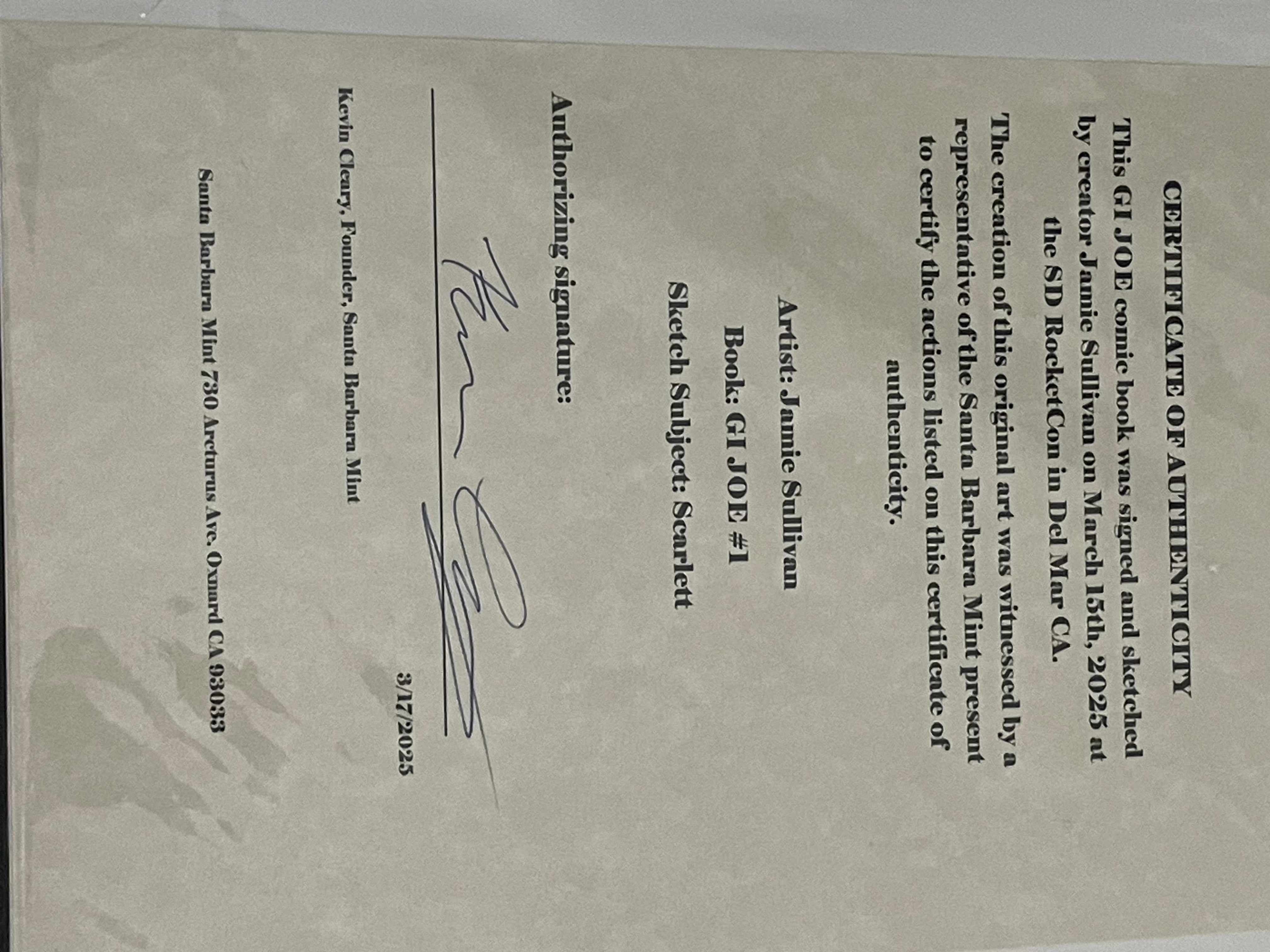 GI JOE's SCARLETT, as drawn by legendary GI JOE artist Jamie Sullivan, a One-of-a-Kind Piece of Original Art on a GI JOE #1 sketch cover