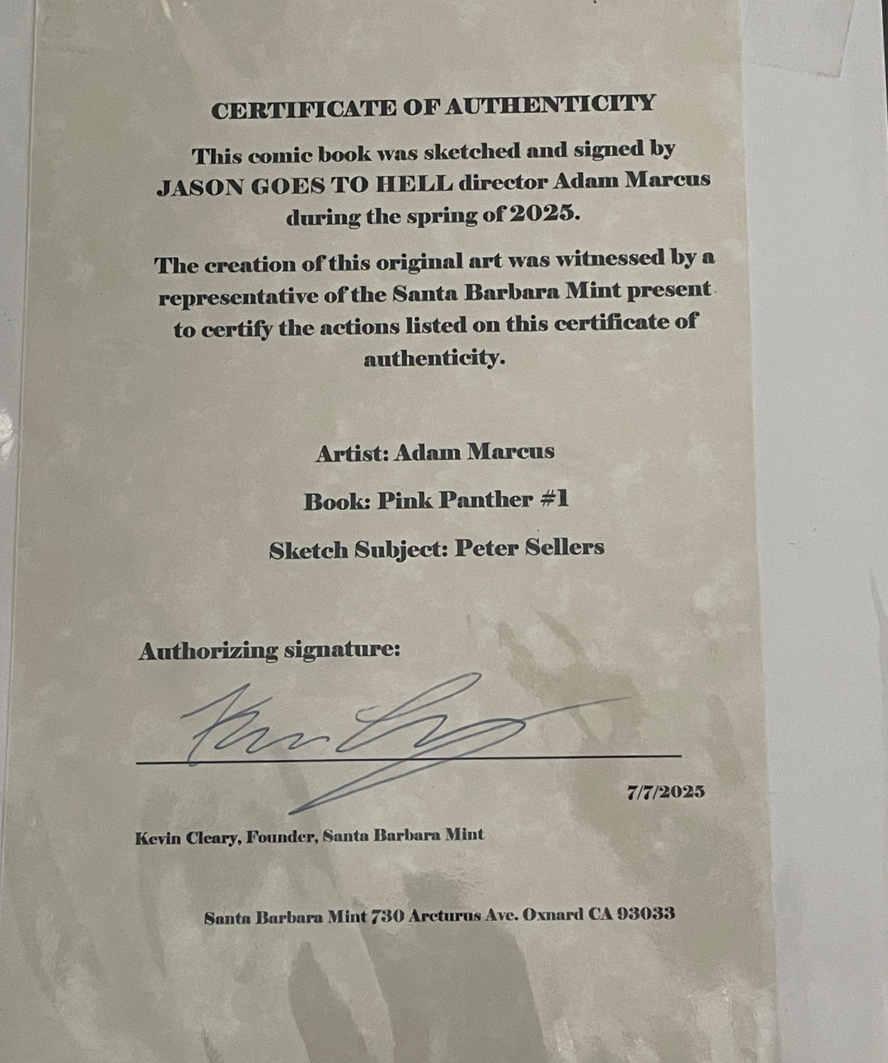 Peter Sellers/Inspector Clouseau Pink Panther Movie One of a Kind Original Art on a Pink Panther #1 sketch cover By Hollywood Director Adam Marcus