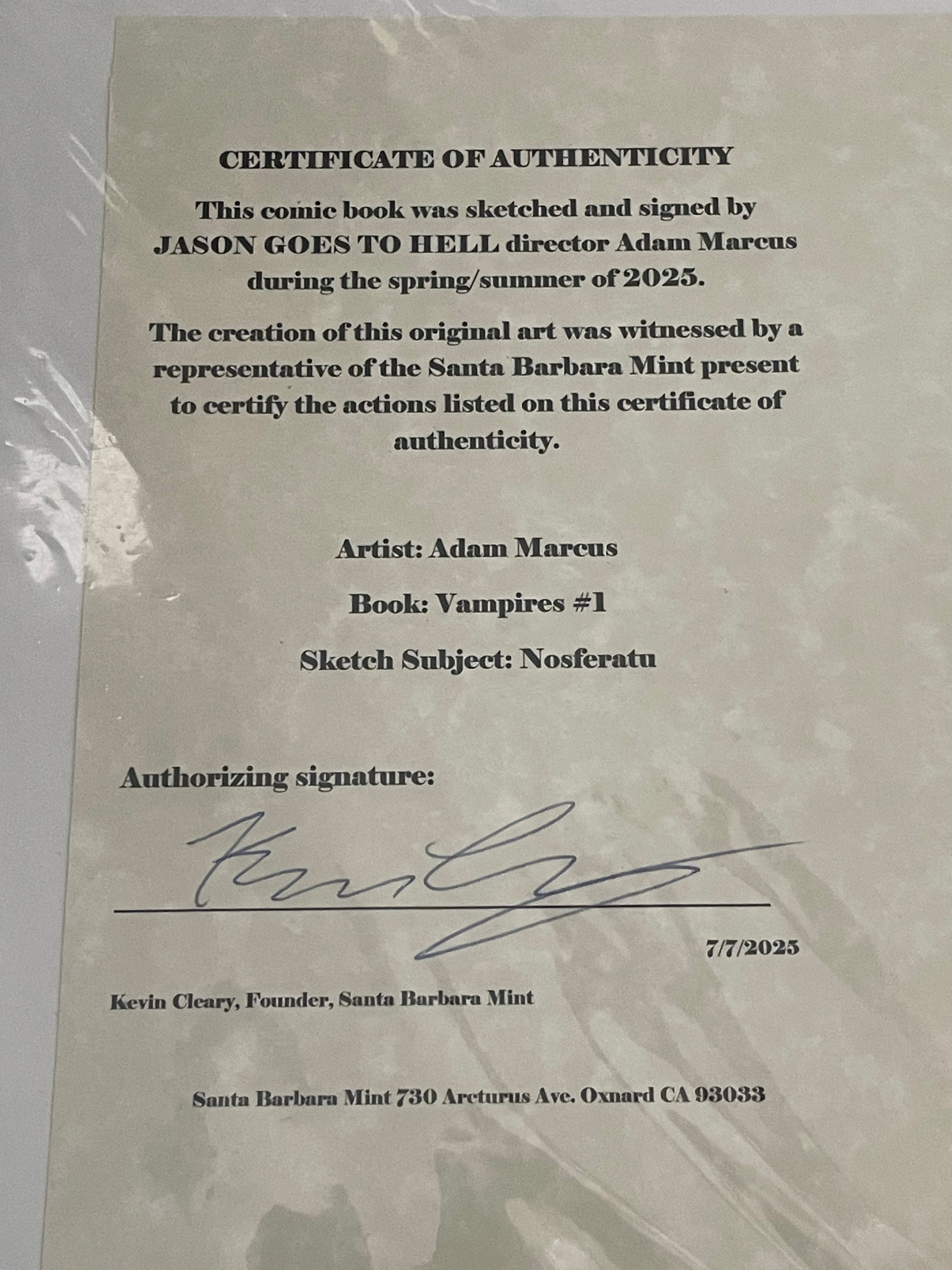 Nosferatu, the Original Vampire, as drawn by Adam Marcus, Director of Jason Goes to Hell, a One-of-a-Kind Piece of Original Art on a VAMPIRES #1 sketch cover