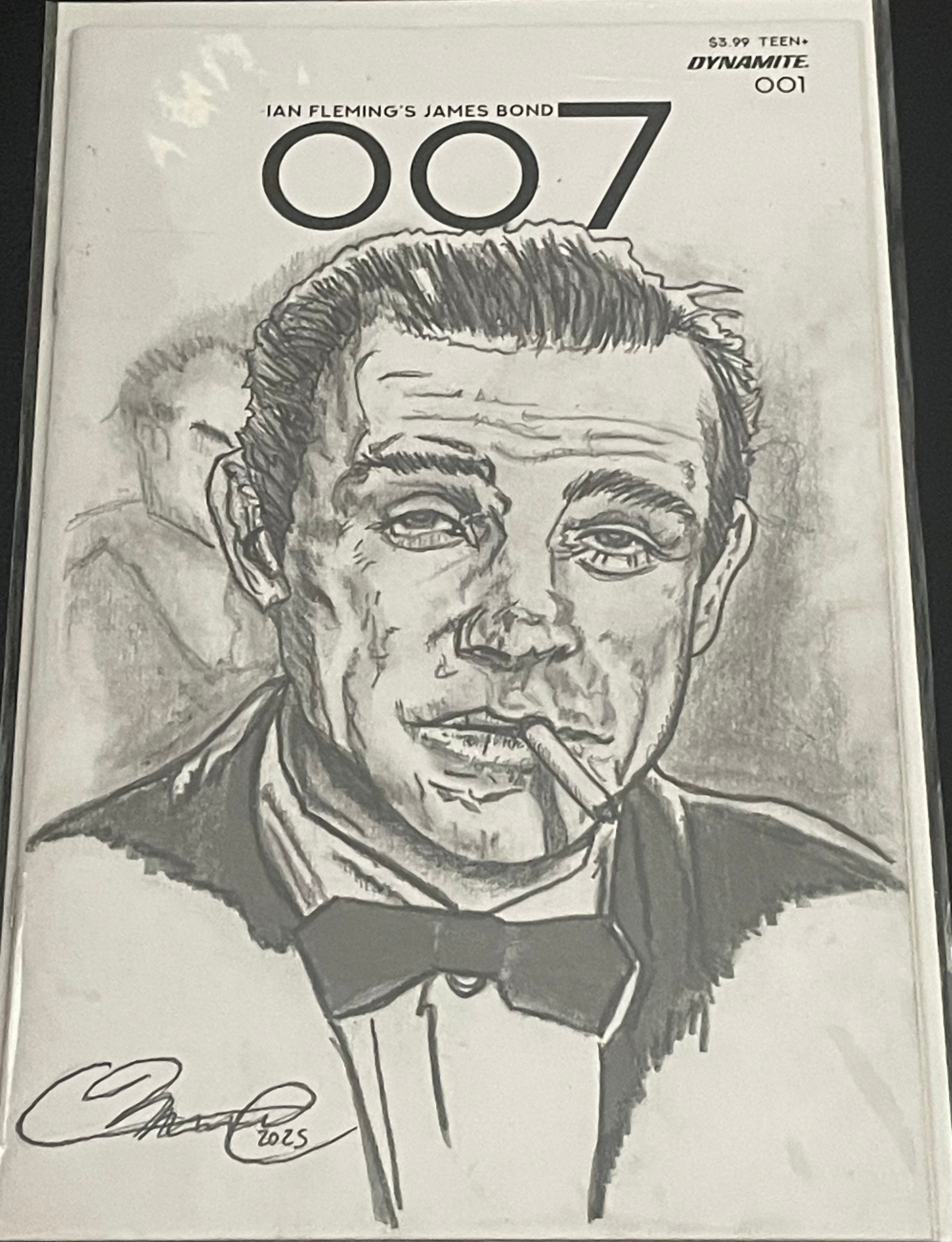 Sean Connery, the Original James Bond, as drawn by Adam Marcus, Director of Jason Goes to Hell, a One of a Kind Piece of Original Art on a JAMES BOND 007 #1 sketch cover